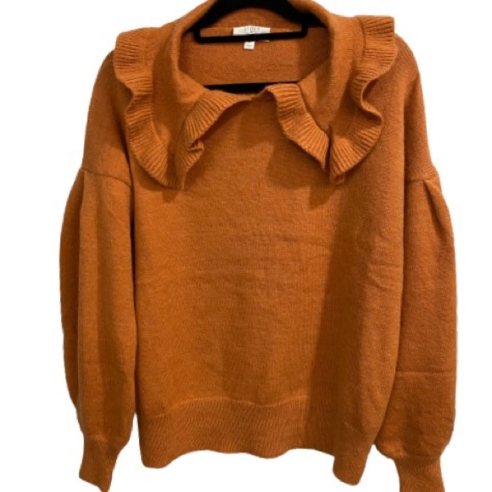 Stitch & Knot Sweater Copper Color Large Ruffled Collar Balloon Sleeve Oversized